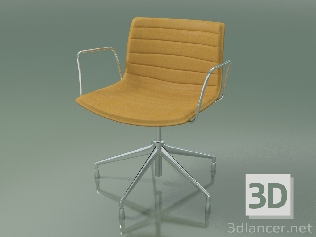 3d model Chair 0235 (5 legs, with armrests, chrome, with leather upholstery) - preview