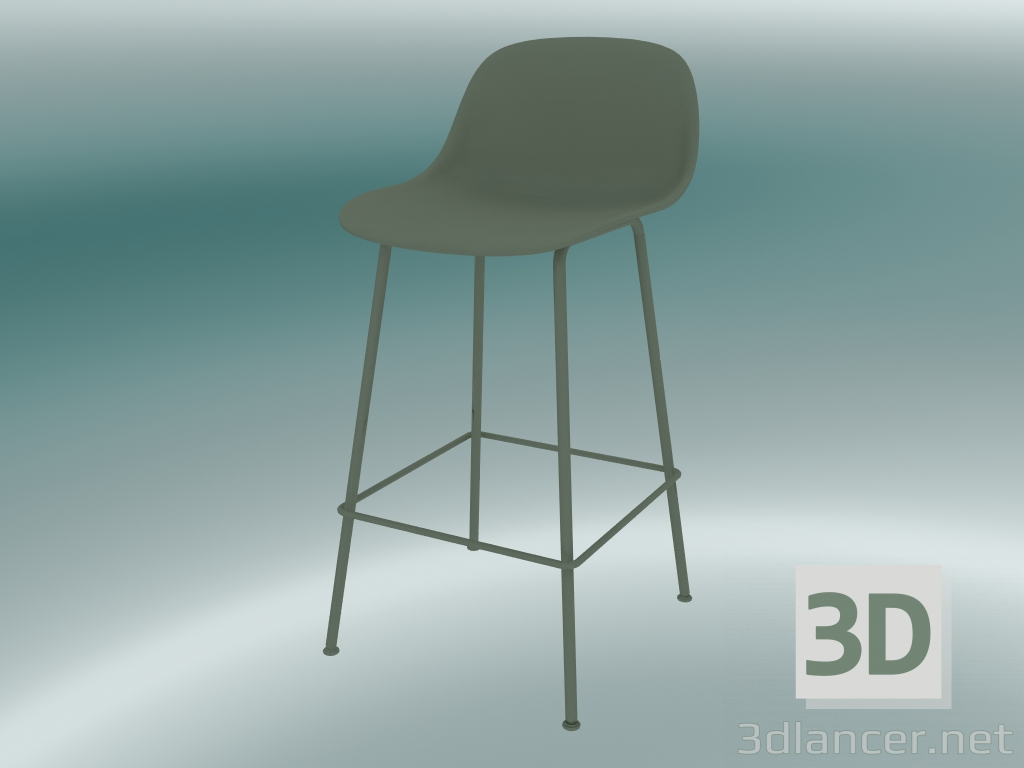 modèle 3D Chaise de bar avec dossier et base en tubes de fibre (H 65 cm, Dusty Green) - preview