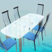 3d модель Скляний обідній стіл зі стільцями на металевою основою – превью
