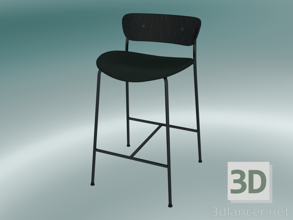 modèle 3D Tabouret de bar Pavilion (AV8, H 85cm, 48х50cm, Chêne teinté noir, Velvet 1 Forest) - preview