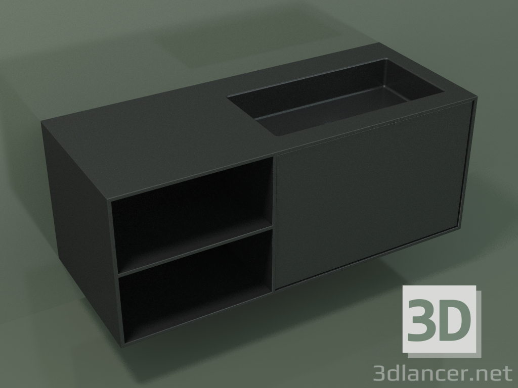 3D Modell Waschbecken mit Schublade und Fach (06UC734D2, Deep Nocturne C38, L 120, P 50, H 48 cm) - Vorschau