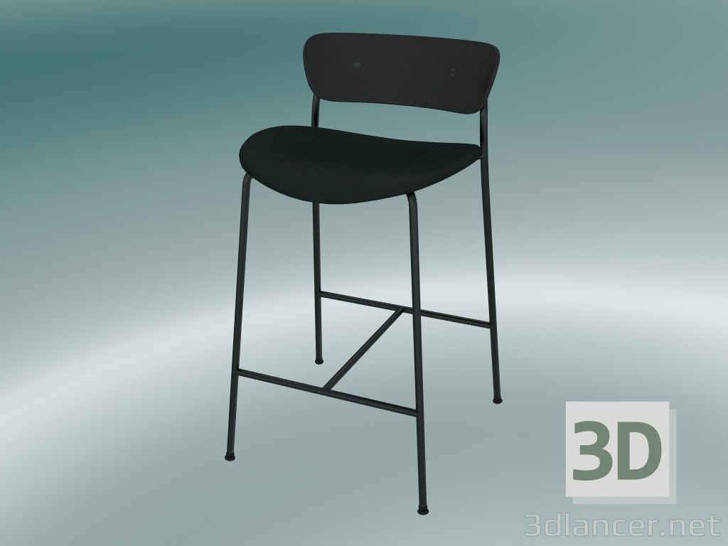 3d model Bar stool Pavilion (AV8, H 85cm, 48х50cm, Black lacquered oak, Velvet 1 Forest) - preview