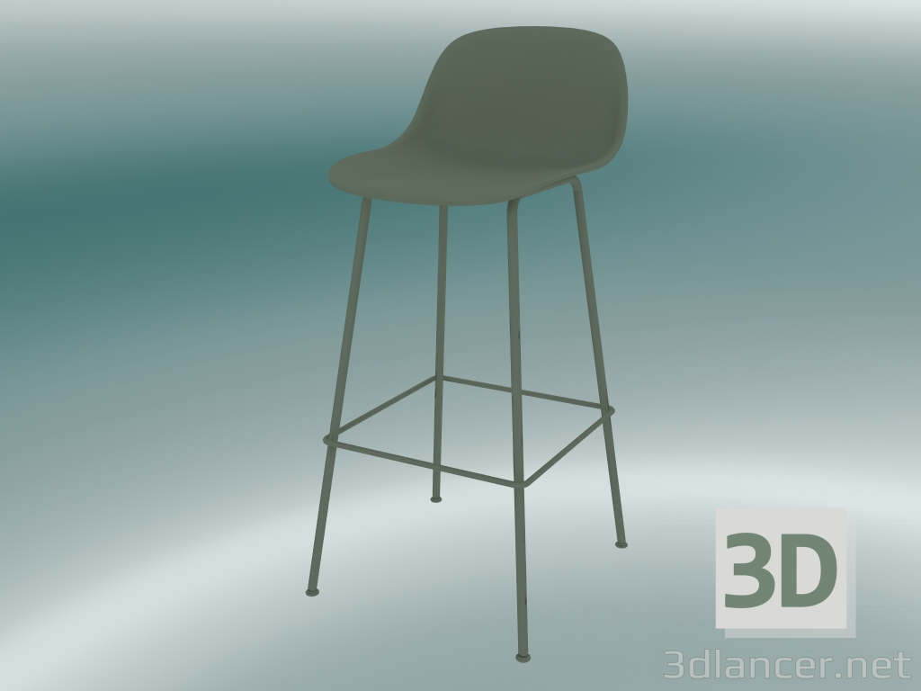 3D modeli Fiber tüplerden yapılmış arka ve tabanı olan bar sandalyesi (H 75 cm, Tozlu Yeşil) - önizleme