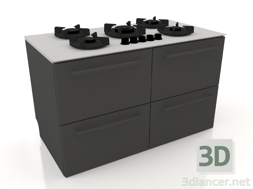 3d model Large gas stove with drawers 120 cm (black) - preview