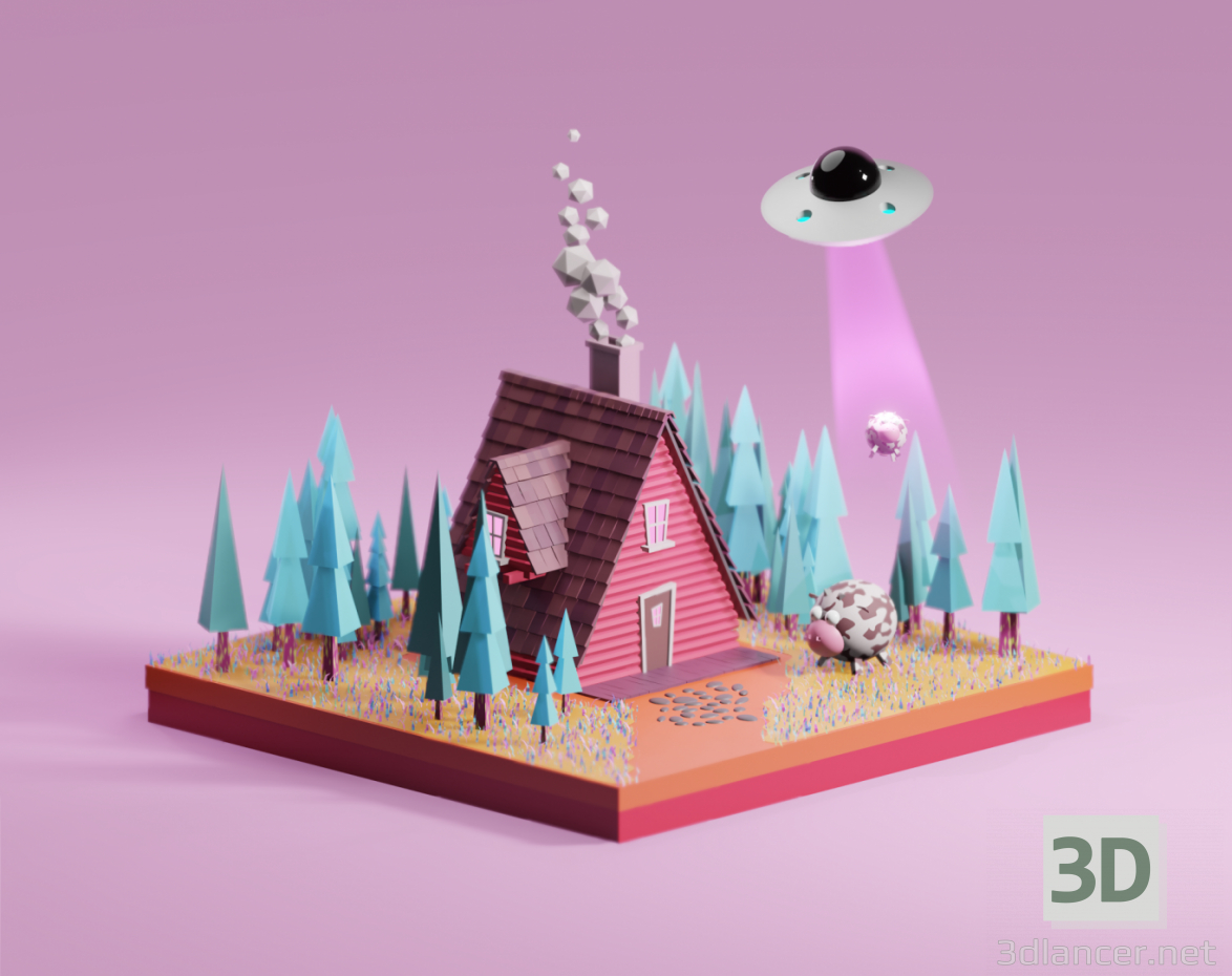 3d model House hut cow - preview