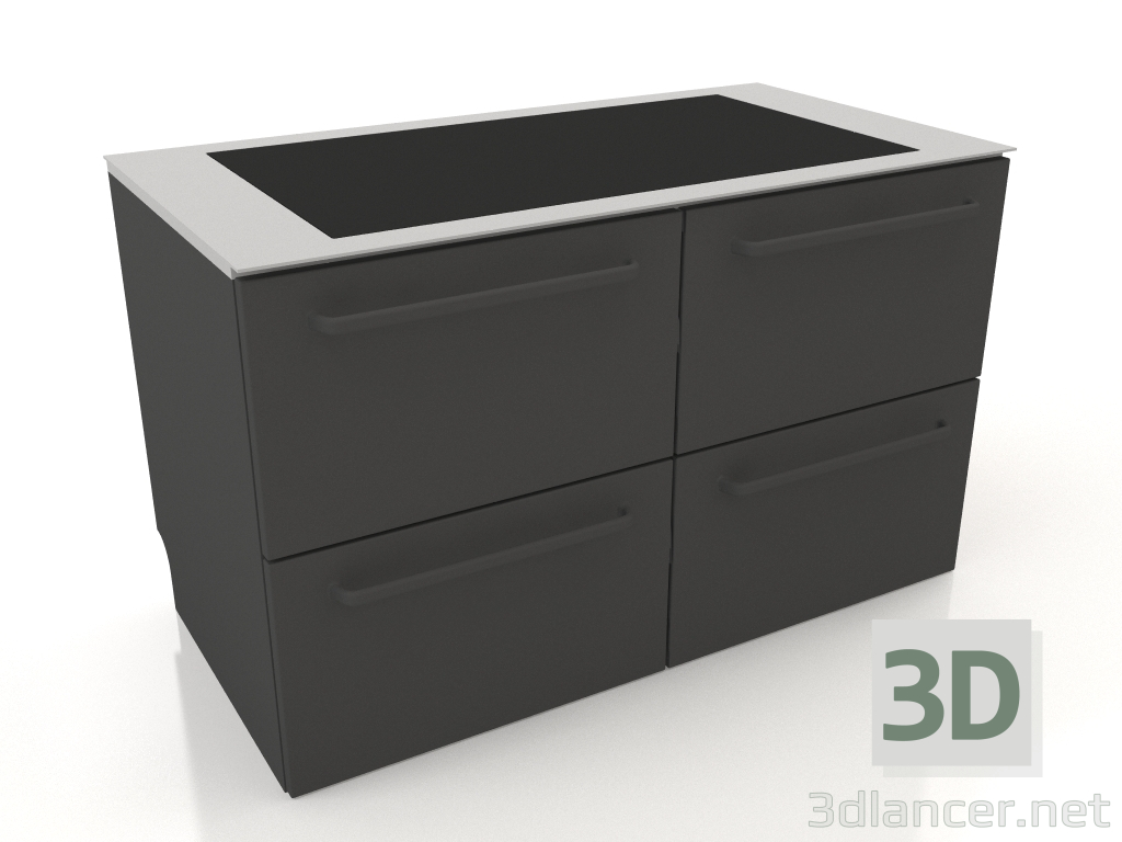 3D Modell Großes Induktionskochfeld und Schubladen 120 cm (schwarz) - Vorschau