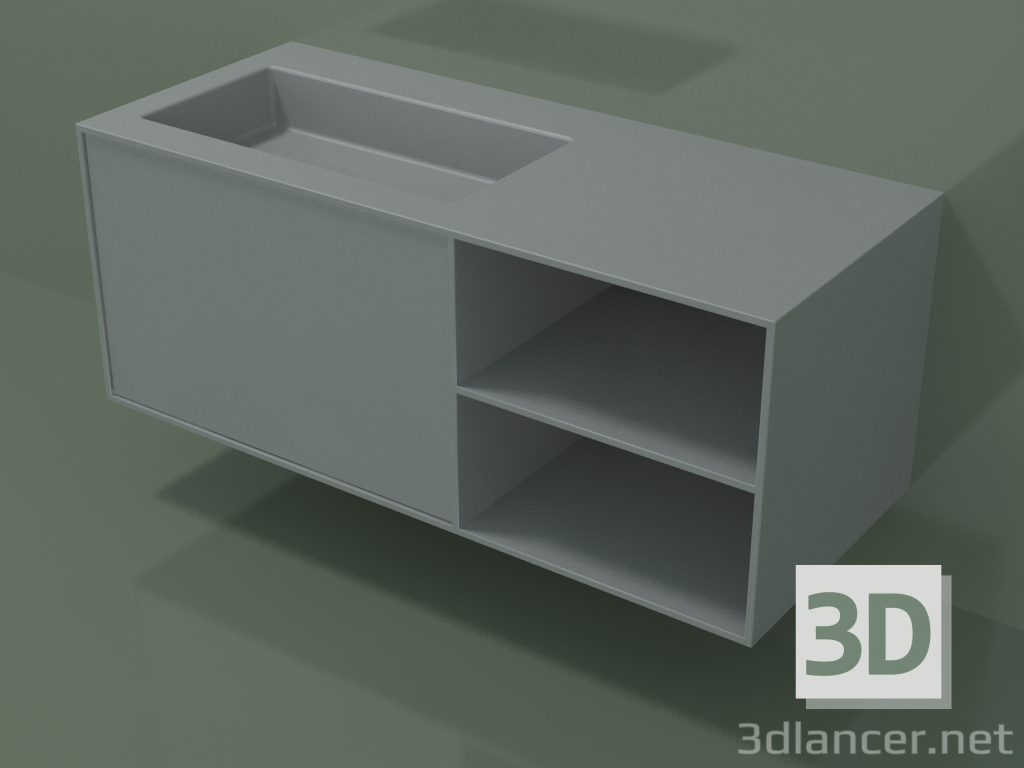 3D Modell Waschbecken mit Schublade und Fach (06UC734S2, Silbergrau C35, L 120, P 50, H 48 cm) - Vorschau