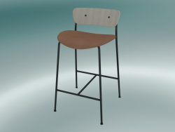 Bar stool Pavilion (AV8, H 85cm, 48х50cm, Lacquered oak, Leather - Cognac Silk)