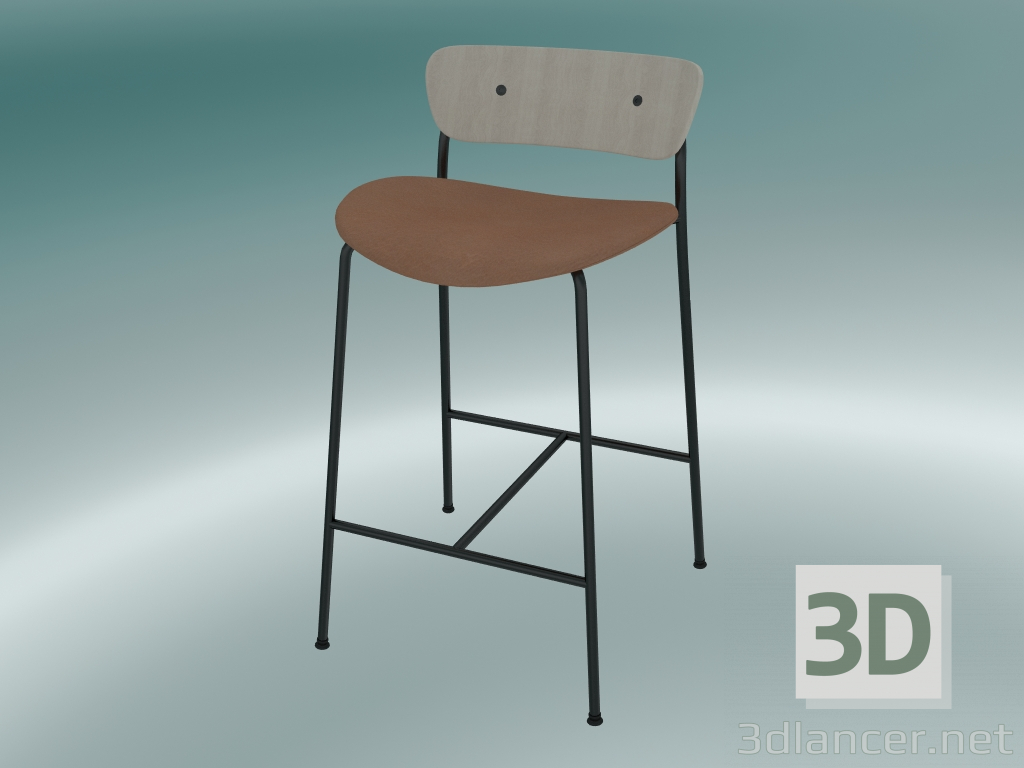 modello 3D Sgabello da bar Pavilion (AV8, H 85cm, 48х50cm, Rovere laccato, Pelle - Cognac Silk) - anteprima