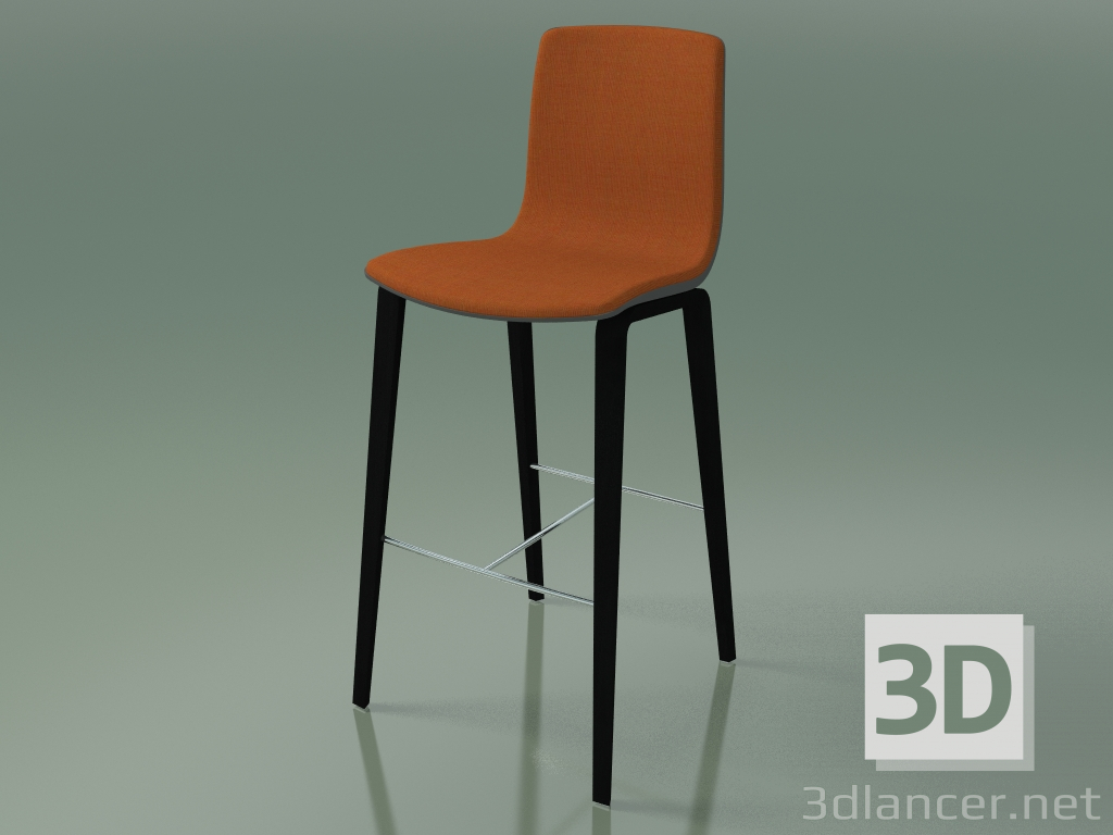modello 3D Sgabello da bar 3998 (4 gambe in legno, polipropilene, con rivestimento frontale, betulla nera) - anteprima