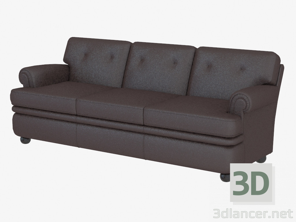 3D modeli Deri kanepe üçlü klasik - önizleme
