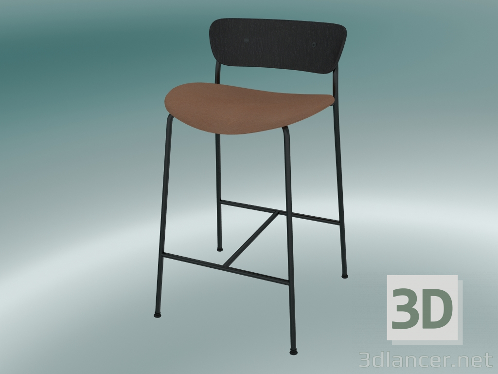 3d model Bar stool Pavilion (AV8, H 85cm, 48х50cm, Black lacquered oak, Leather - Cognac Silk) - preview