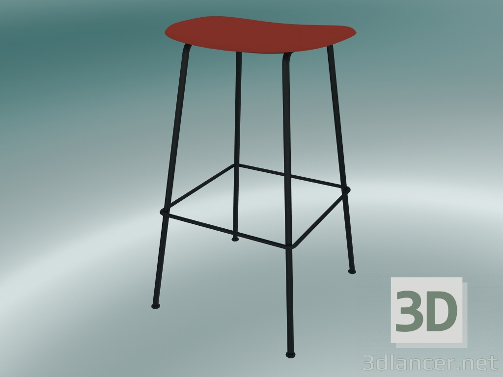 Modelo 3d Banqueta alta com base de tubo de fibra (H 75 cm, vermelho empoeirado, preto) - preview
