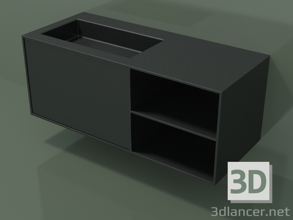 3D Modell Waschbecken mit Schublade und Fach (06UC734S2, Deep Nocturne C38, L 120, P 50, H 48 cm) - Vorschau