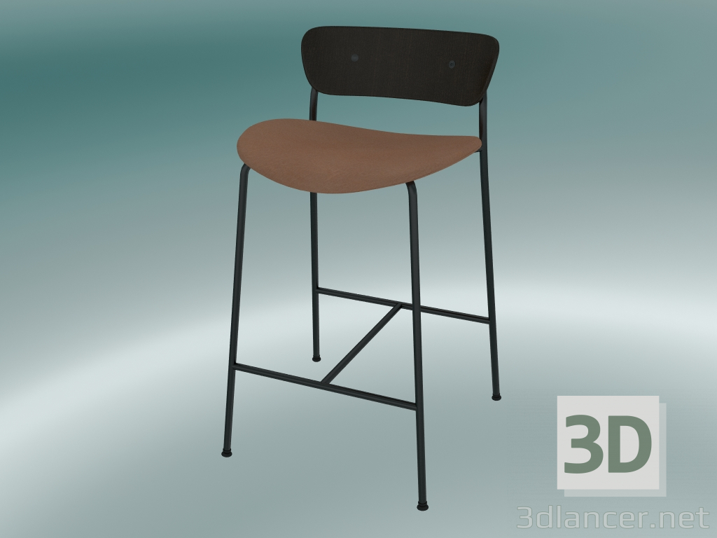 modèle 3D Tabouret de bar Pavilion (AV8, H 85cm, 48х50cm, Noyer, Cuir - Soie Cognac) - preview