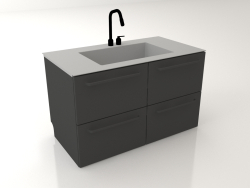 Large sink and four boxes for sorting garbage 120 cm (black)