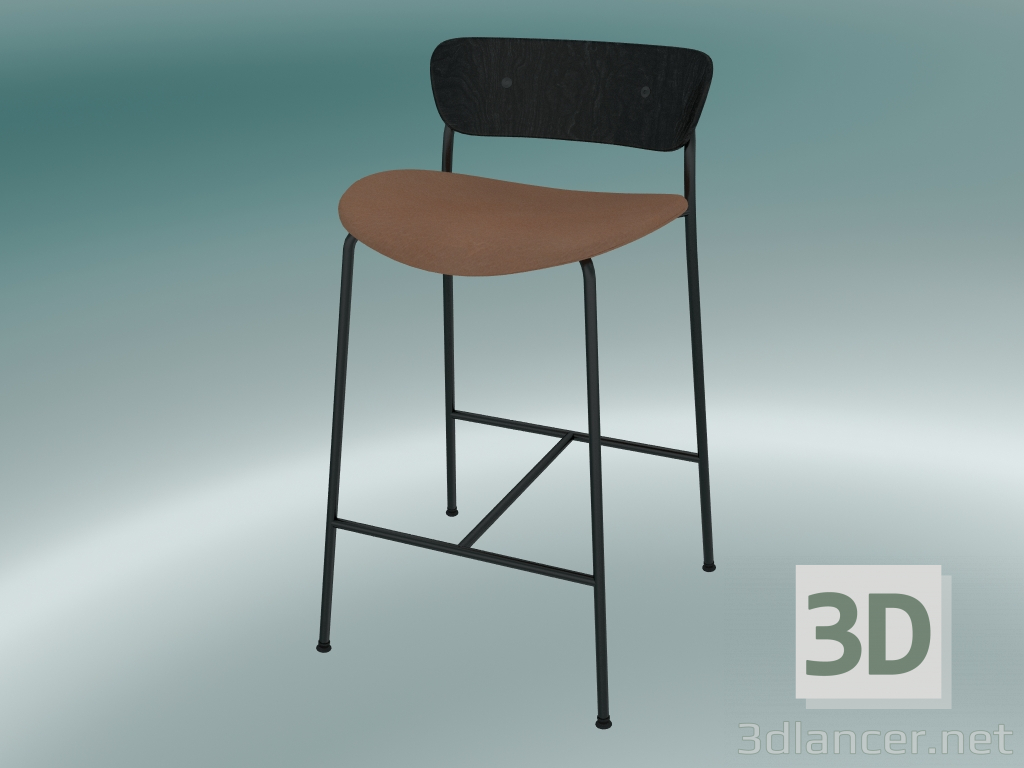 modèle 3D Tabouret de bar Pavilion (AV8, H 85cm, 48х50cm, Chêne teinté noir, Cuir - Soie Cognac) - preview