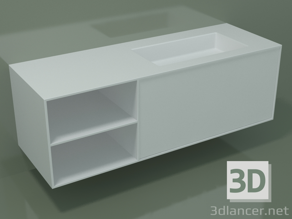 3D Modell Waschbecken mit Schublade und Fach (06UC834D2, Glacier White C01, L 144, P 50, H 48 cm) - Vorschau