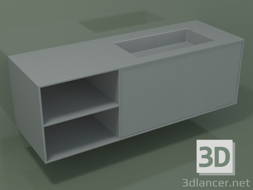 3D Modell Waschbecken mit Schublade und Fach (06UC834D2, Silbergrau C35, L 144, P 50, H 48 cm) - Vorschau