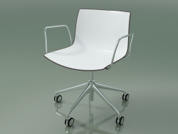 Stuhl 0213 (5 Räder, mit Armlehnen, Chrom, zweifarbiges Polypropylen)