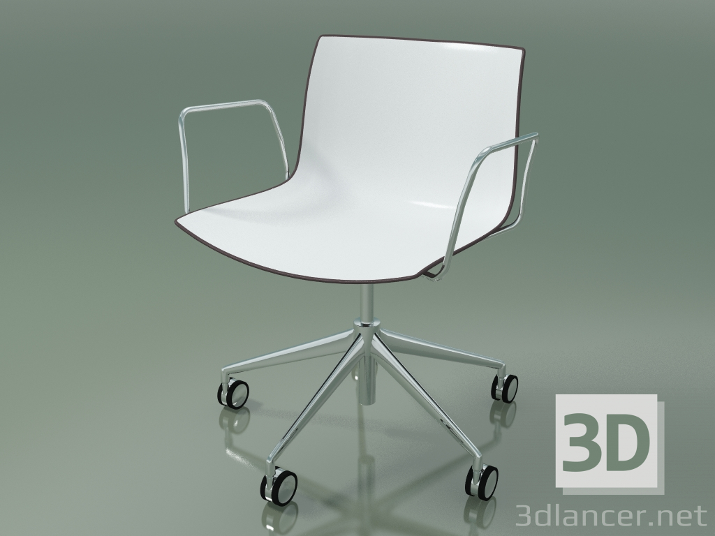 3D Modell Stuhl 0213 (5 Räder, mit Armlehnen, Chrom, zweifarbiges Polypropylen) - Vorschau