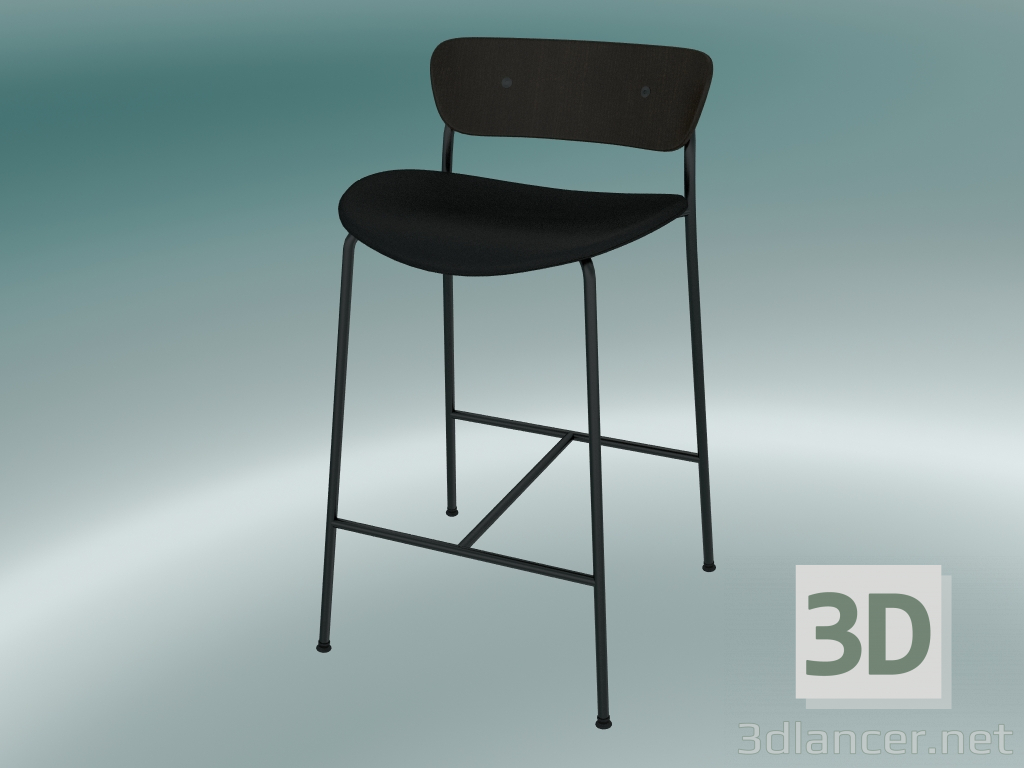 modèle 3D Tabouret de bar Pavilion (AV8, H 85cm, 48х50cm, Noyer, Cuir - Soie Noire) - preview
