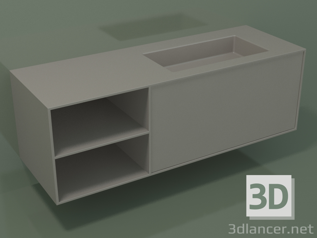 modèle 3D Lavabo avec tiroir et compartiment (06UC834D2, Clay C37, L 144, P 50, H 48 cm) - preview