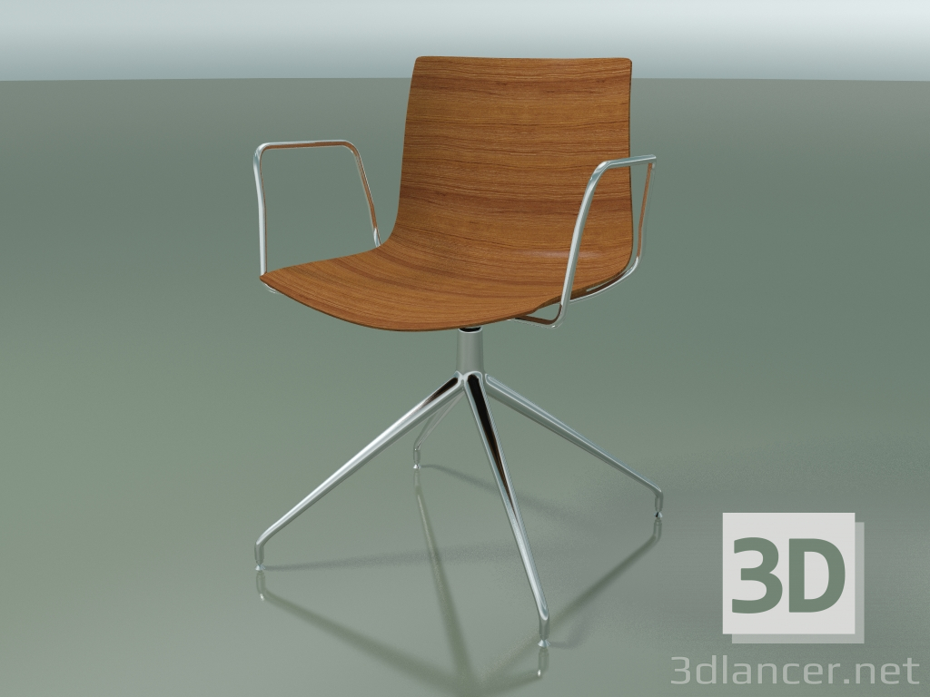 modèle 3D Chaise 0377 (pivotante, avec accoudoirs, sans rembourrage, LU1, effet teck) - preview