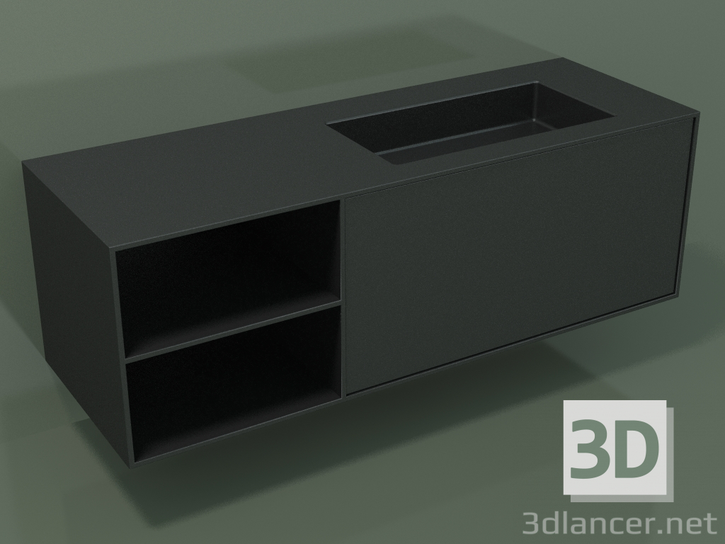 3D Modell Waschbecken mit Schublade und Fach (06UC834D2, Deep Nocturne C38, L 144, P 50, H 48 cm) - Vorschau