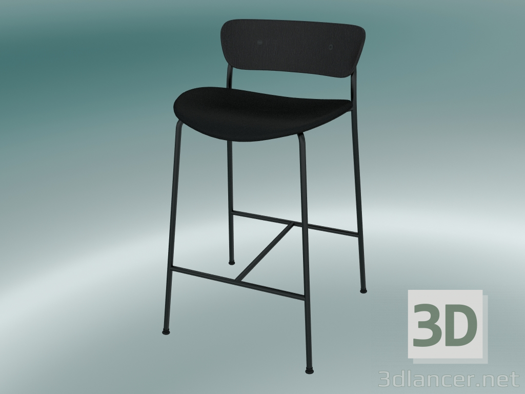 3d model Bar stool Pavilion (AV8, H 85cm, 48х50cm, Black lacquered oak, Leather - Black Silk) - preview