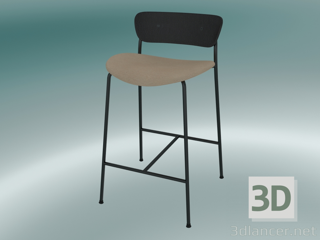 3d model Bar stool Pavilion (AV8, H 85cm, 48х50cm, Black lacquered oak, Leather - Silk Аniline) - preview