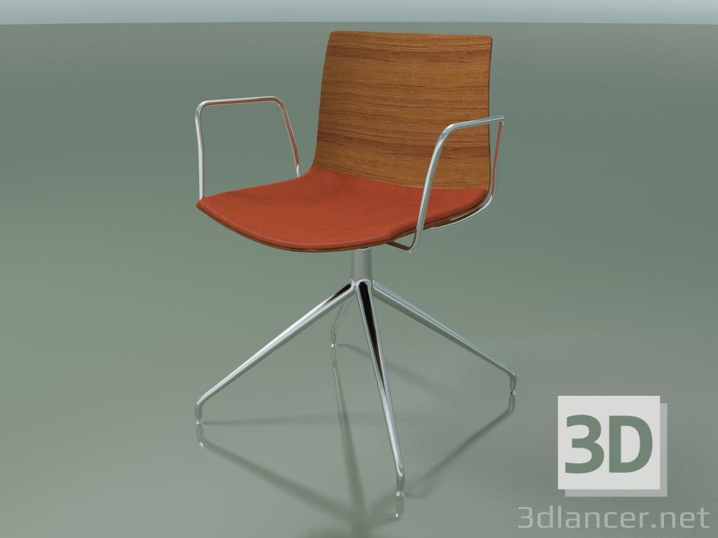 modèle 3D Chaise 0279 (pivotante, avec accoudoirs, avec coussin d'assise, LU1, effet teck) - preview