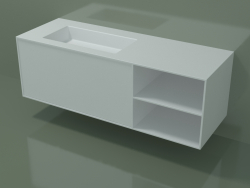 Washbasin with drawer and compartment (06UC834S2, Glacier White C01, L 144, P 50, H 48 cm)