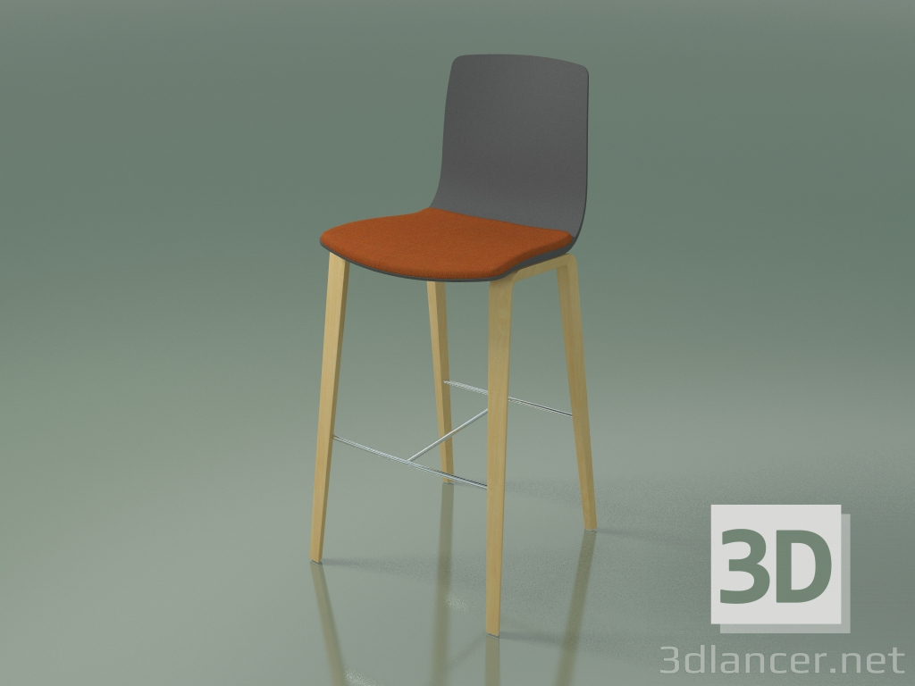 3d model Bar chair 3999 (4 wooden legs, polypropylene, with a pillow on the seat, natural birch) - preview