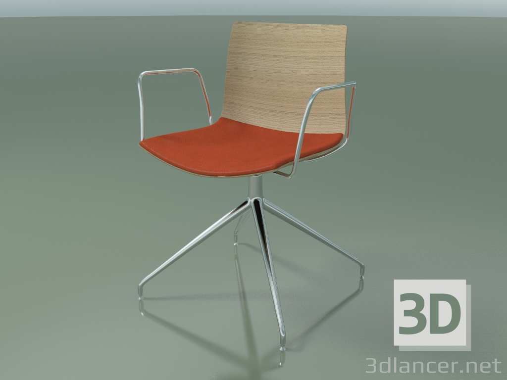 modèle 3D Chaise 0279 (pivotante, avec accoudoirs, avec coussin d'assise, LU1, chêne blanchi) - preview