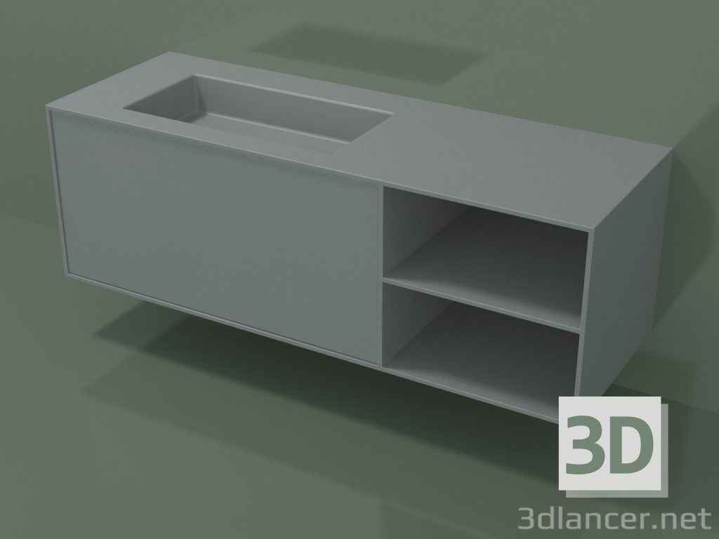 3D Modell Waschbecken mit Schublade und Fach (06UC834S2, Silbergrau C35, L 144, P 50, H 48 cm) - Vorschau