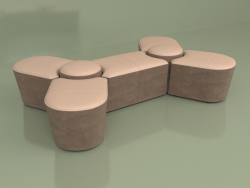 Sofa-Pouf Molecule 5-Sitzer (Leder-Samt)