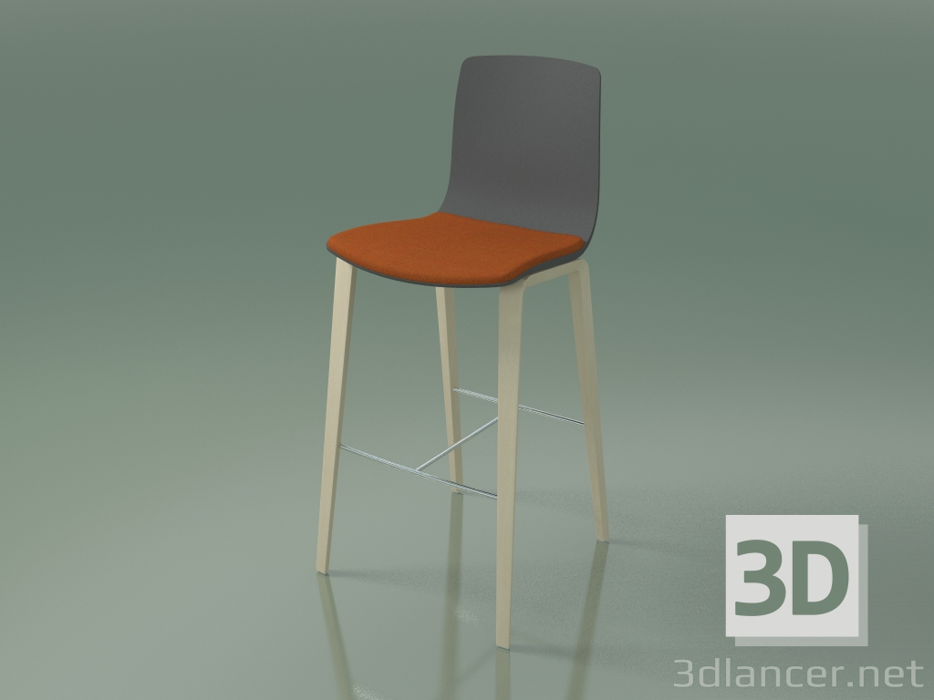 modello 3D Sedia bar 3999 (4 gambe in legno, polipropilene, con cuscino sul sedile, betulla bianca) - anteprima