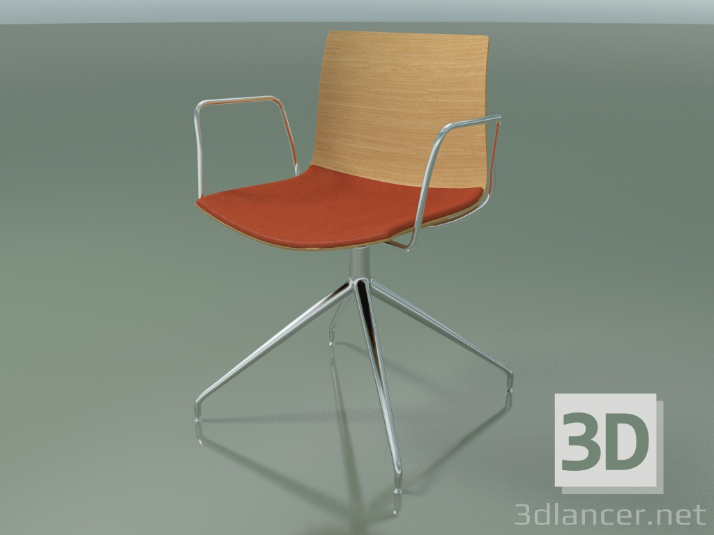 3d model Chair 0279 (swivel, with armrests, with seat cushion, LU1, natural oak) - preview