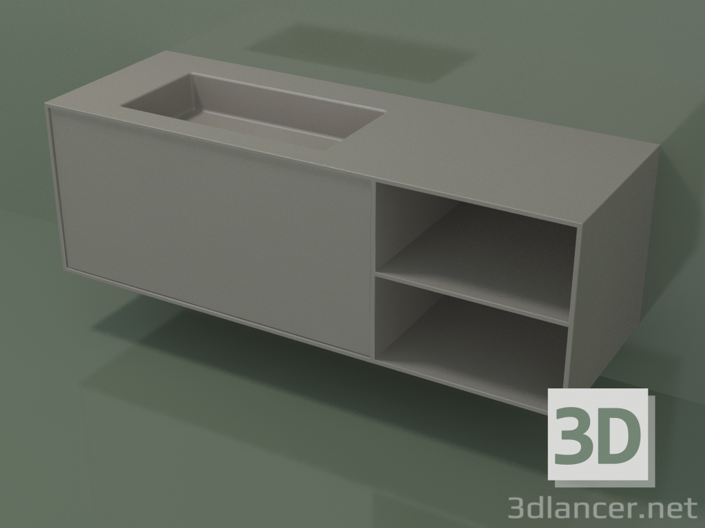 modello 3D Lavabo con cassetto e vano (06UC834S2, Clay C37, L 144, P 50, H 48 cm) - anteprima
