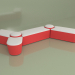 3D Modell Sofa-Pouf Molecule 6-Sitzer (Leder Weiß-Rot) - Vorschau