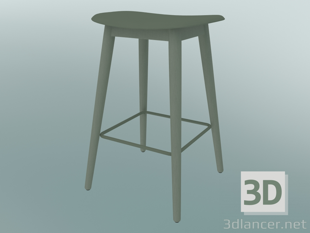 3D modeli Fiber ahşap tabanlı çubuk tabure (H 65 cm, Tozlu Yeşil) - önizleme