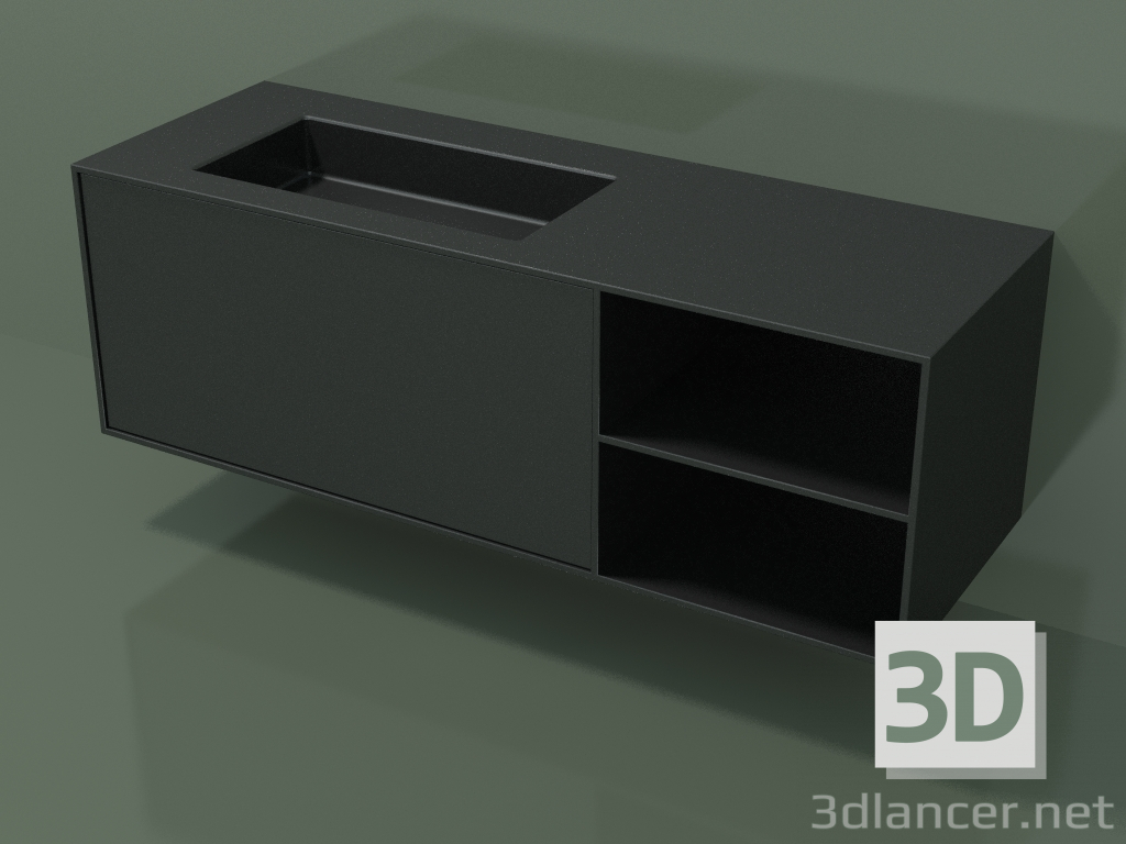 3D Modell Waschbecken mit Schublade und Fach (06UC834S2, Deep Nocturne C38, L 144, P 50, H 48 cm) - Vorschau