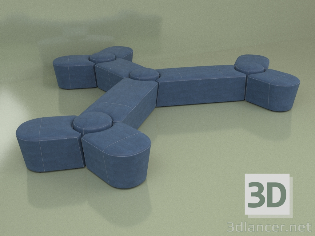 3d model Sofa-pouf Molecule 11-seater (Velvet) - preview