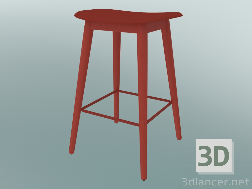 Modelo 3d Banqueta alta com base de madeira de fibra (H 65 cm, vermelho empoeirado) - preview