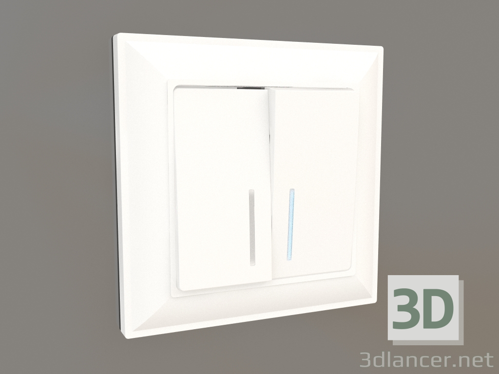 Modelo 3d Interruptor de dois grupos com luz de fundo (branco brilhante) - preview