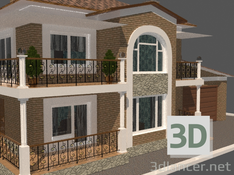 modello 3D Casa con garage. - anteprima