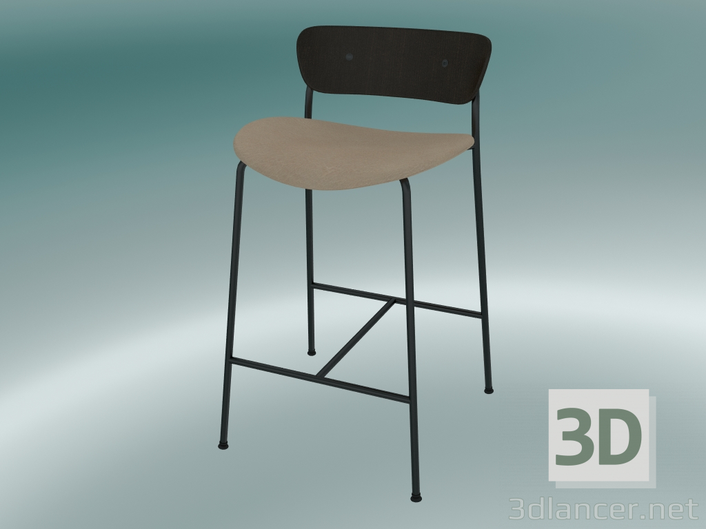 modello 3D Sgabello da bar Pavilion (AV8, H 85cm, 48х50cm, Noce, Pelle - Anilina di seta) - anteprima