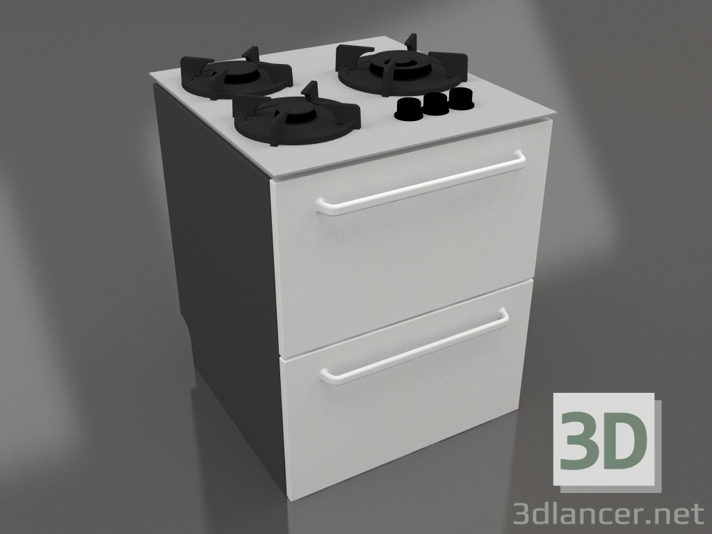 3d model Estufa de gas 60 cm (gris) - vista previa