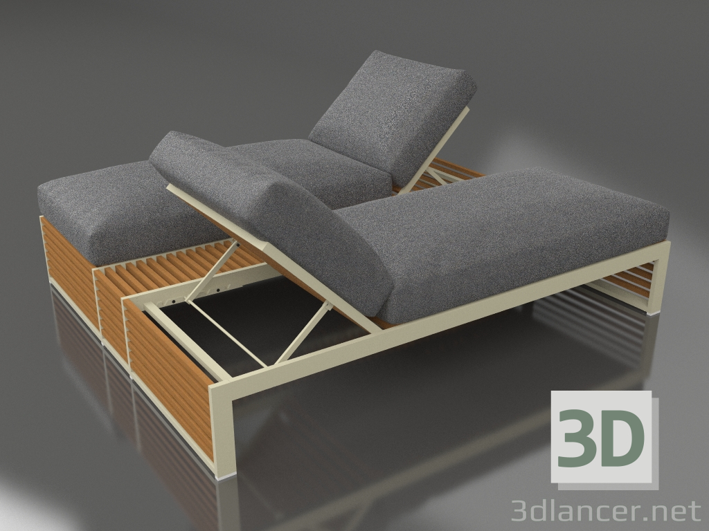 Modelo 3d Cama de casal para relaxamento com moldura de alumínio em madeira artificial (Ouro) - preview